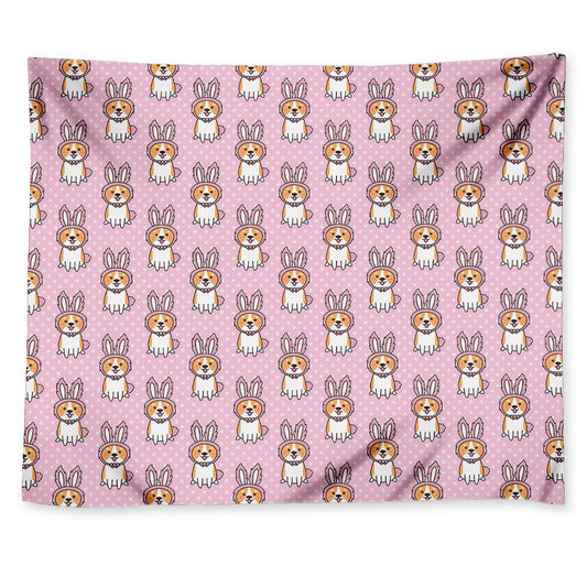 Bunny Corgi Pattern Print Tapestry