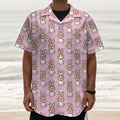 Bunny Corgi Pattern Print Textured Short Sleeve Shirt