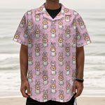 Bunny Corgi Pattern Print Textured Short Sleeve Shirt
