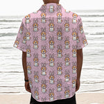 Bunny Corgi Pattern Print Textured Short Sleeve Shirt