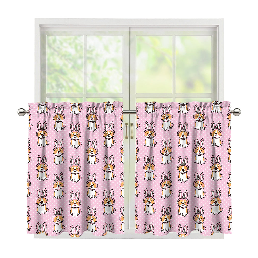 Bunny Corgi Pattern Print Tier Curtains
