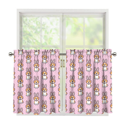 Bunny Corgi Pattern Print Tier Curtains