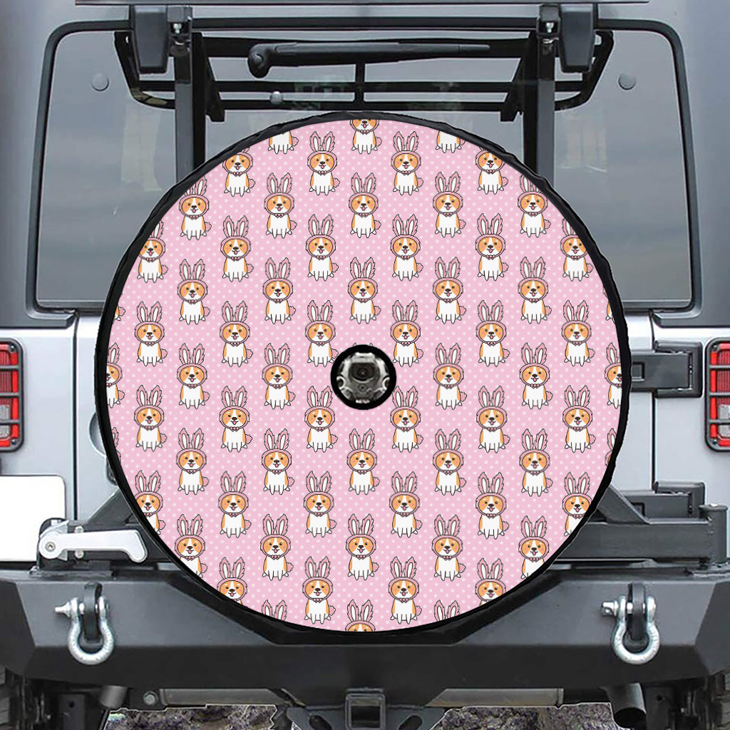 Bunny Corgi Pattern Print Tire Cover With Camera Hole