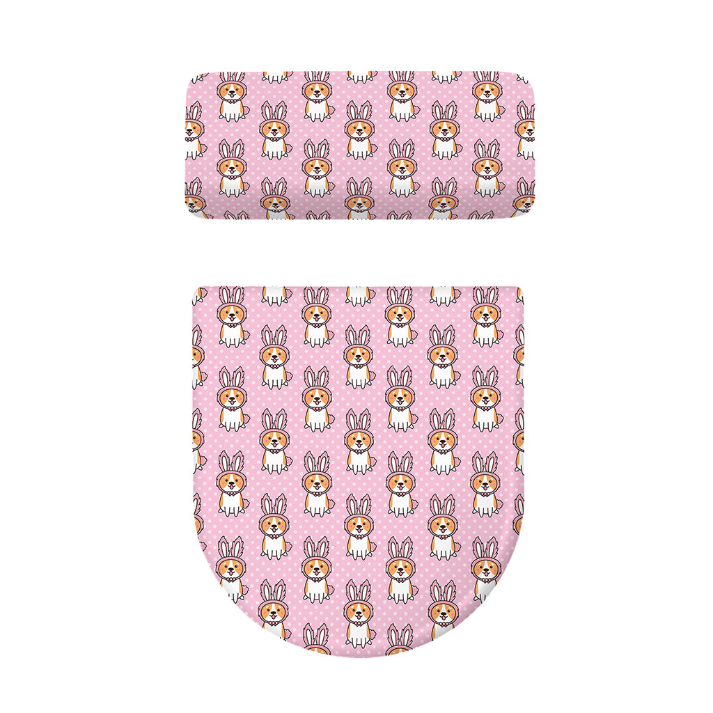 Bunny Corgi Pattern Print Toilet Lid And Tank Cover Set