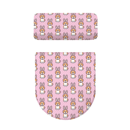 Bunny Corgi Pattern Print Toilet Lid And Tank Cover Set
