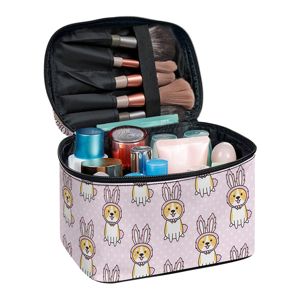 Bunny Corgi Pattern Print Travel Makeup Bag