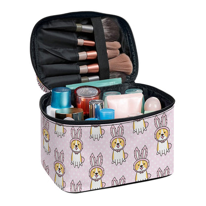 Bunny Corgi Pattern Print Travel Makeup Bag