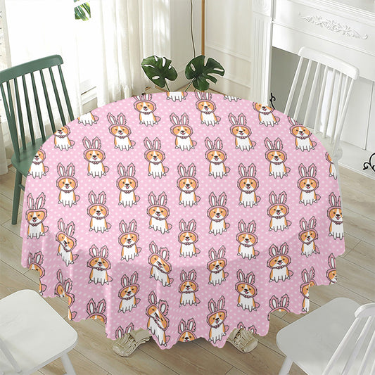 Bunny Corgi Pattern Print Waterproof Round Tablecloth