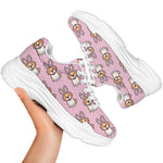 Bunny Corgi Pattern Print White Chunky Shoes