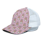 Bunny Corgi Pattern Print White Mesh Trucker Cap