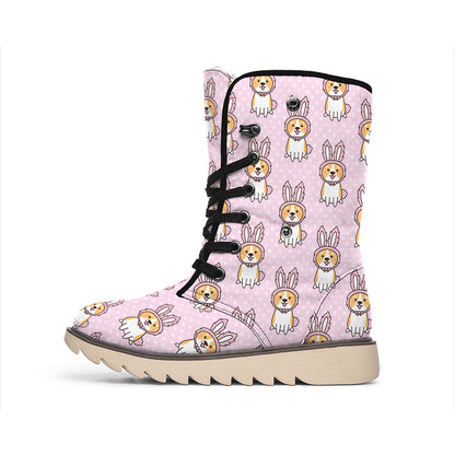 Bunny Corgi Pattern Print Winter Boots