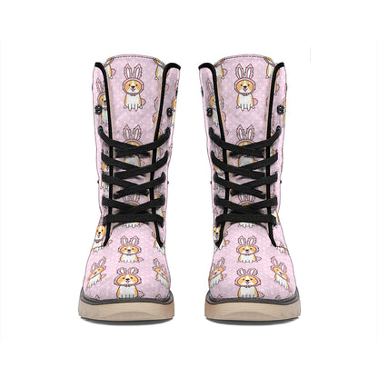 Bunny Corgi Pattern Print Winter Boots