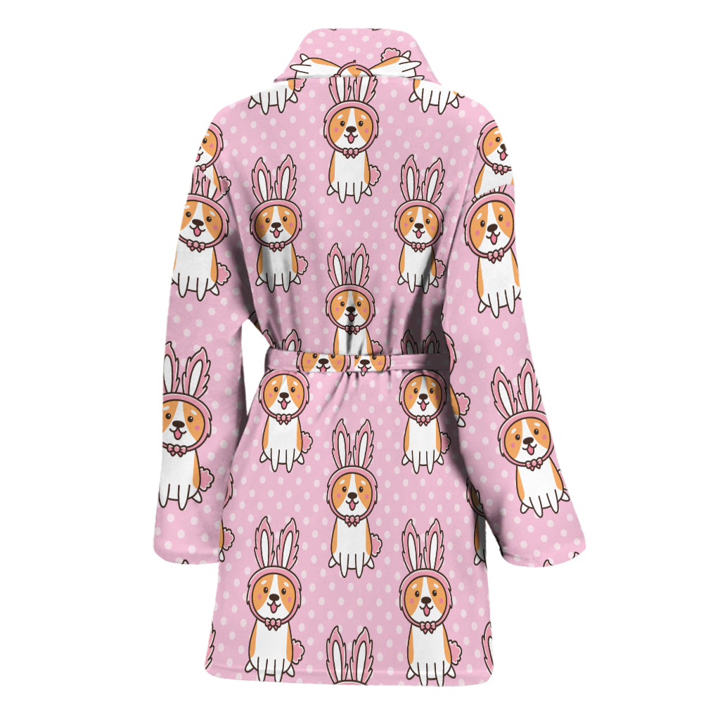 Bunny Corgi Pattern Print Women's Bathrobe