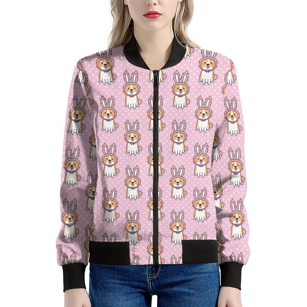 Bunny Corgi Pattern Print Women's Bomber Jacket