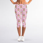 Bunny Corgi Pattern Print Women's Capri Leggings