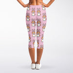 Bunny Corgi Pattern Print Women's Capri Leggings