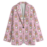 Bunny Corgi Pattern Print Women's Cotton Blazer