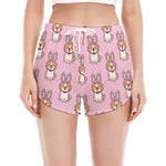 Bunny Corgi Pattern Print Women's Split Running Shorts