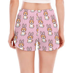 Bunny Corgi Pattern Print Women's Split Running Shorts