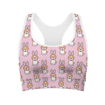 Bunny Corgi Pattern Print Women's Sports Bra