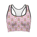 Bunny Corgi Pattern Print Women's Sports Bra
