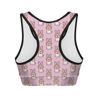 Bunny Corgi Pattern Print Women's Sports Bra