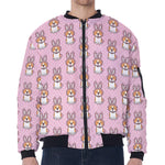 Bunny Corgi Pattern Print Zip Sleeve Bomber Jacket