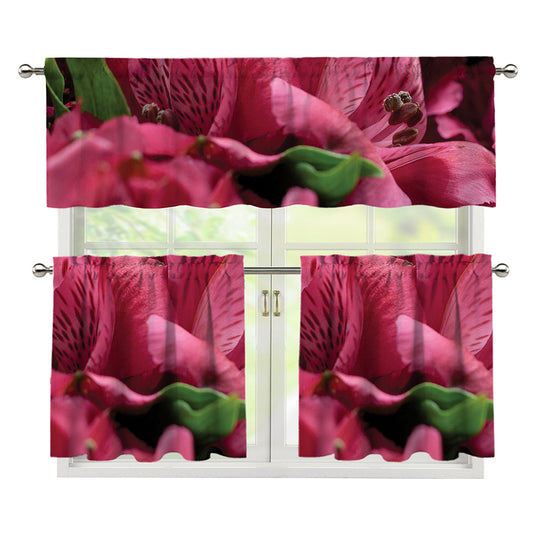 Burgundy Alstroemeria Print 3 Piece Kitchen Curtains