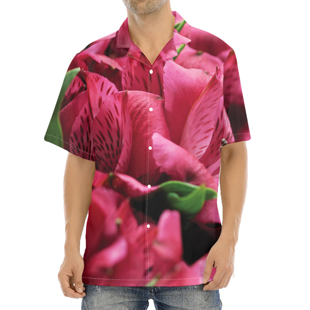 Burgundy Alstroemeria Print Aloha Shirt