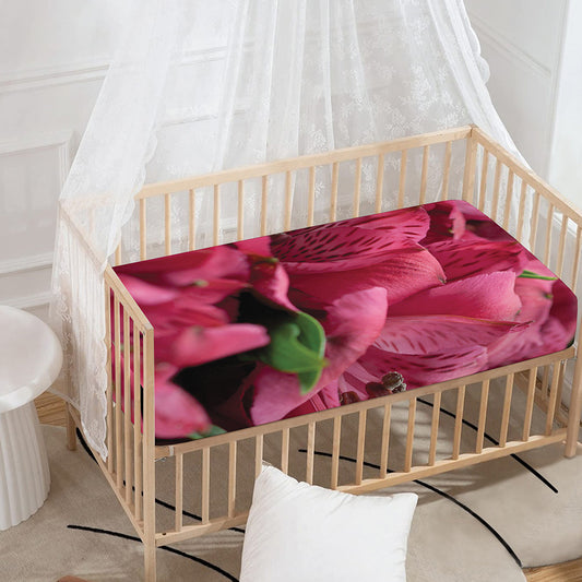 Burgundy Alstroemeria Print Baby Crib Sheet