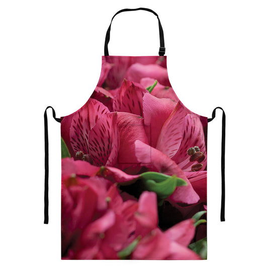 Burgundy Alstroemeria Print Bib Apron With Pocket