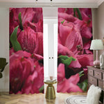 Burgundy Alstroemeria Print Blackout Pencil Pleat Curtains