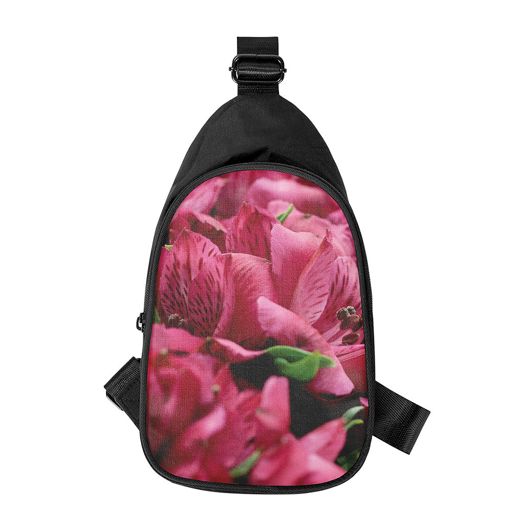 Burgundy Alstroemeria Print Chest Bag