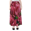 Burgundy Alstroemeria Print Chiffon Maxi Skirt