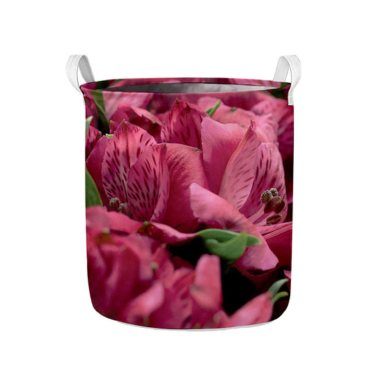 Burgundy Alstroemeria Print Collapsible Laundry Basket