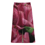 Burgundy Alstroemeria Print Cotton Front Slit Maxi Skirt