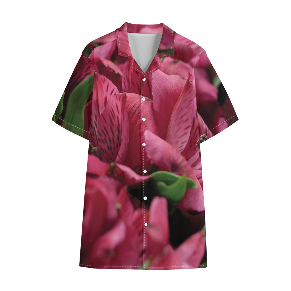 Burgundy Alstroemeria Print Cotton Hawaiian Shirt