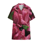 Burgundy Alstroemeria Print Cotton Hawaiian Shirt