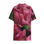 Burgundy Alstroemeria Print Cotton Hawaiian Shirt