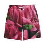 Burgundy Alstroemeria Print Cotton Shorts