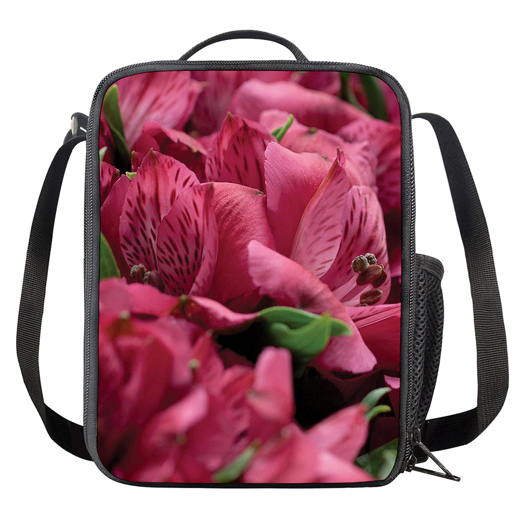 Burgundy Alstroemeria Print Crossbody Lunch Bag