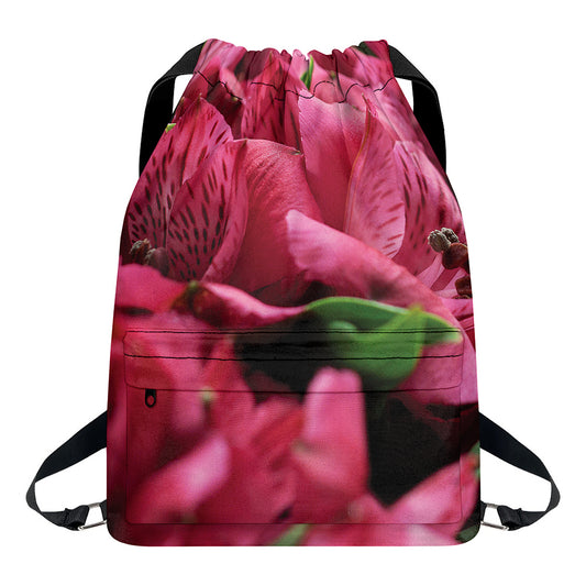 Burgundy Alstroemeria Print Drawstring Backpack