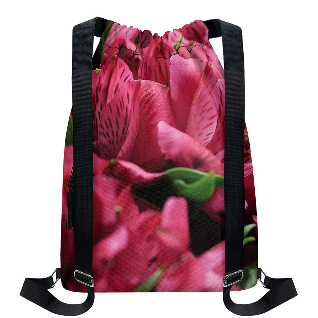 Burgundy Alstroemeria Print Drawstring Backpack