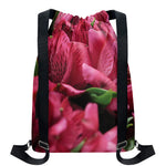 Burgundy Alstroemeria Print Drawstring Backpack