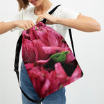 Burgundy Alstroemeria Print Drawstring Backpack