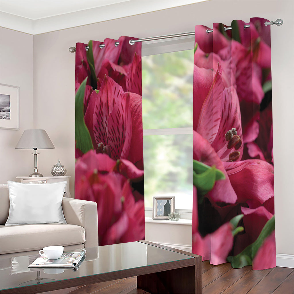Burgundy Alstroemeria Print Extra Wide Grommet Curtains