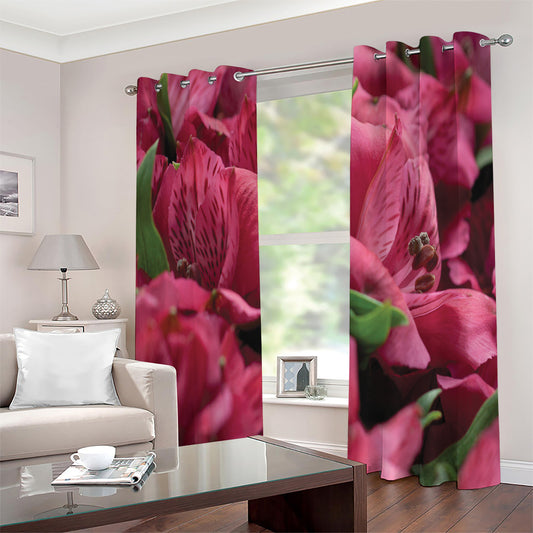 Burgundy Alstroemeria Print Extra Wide Grommet Curtains