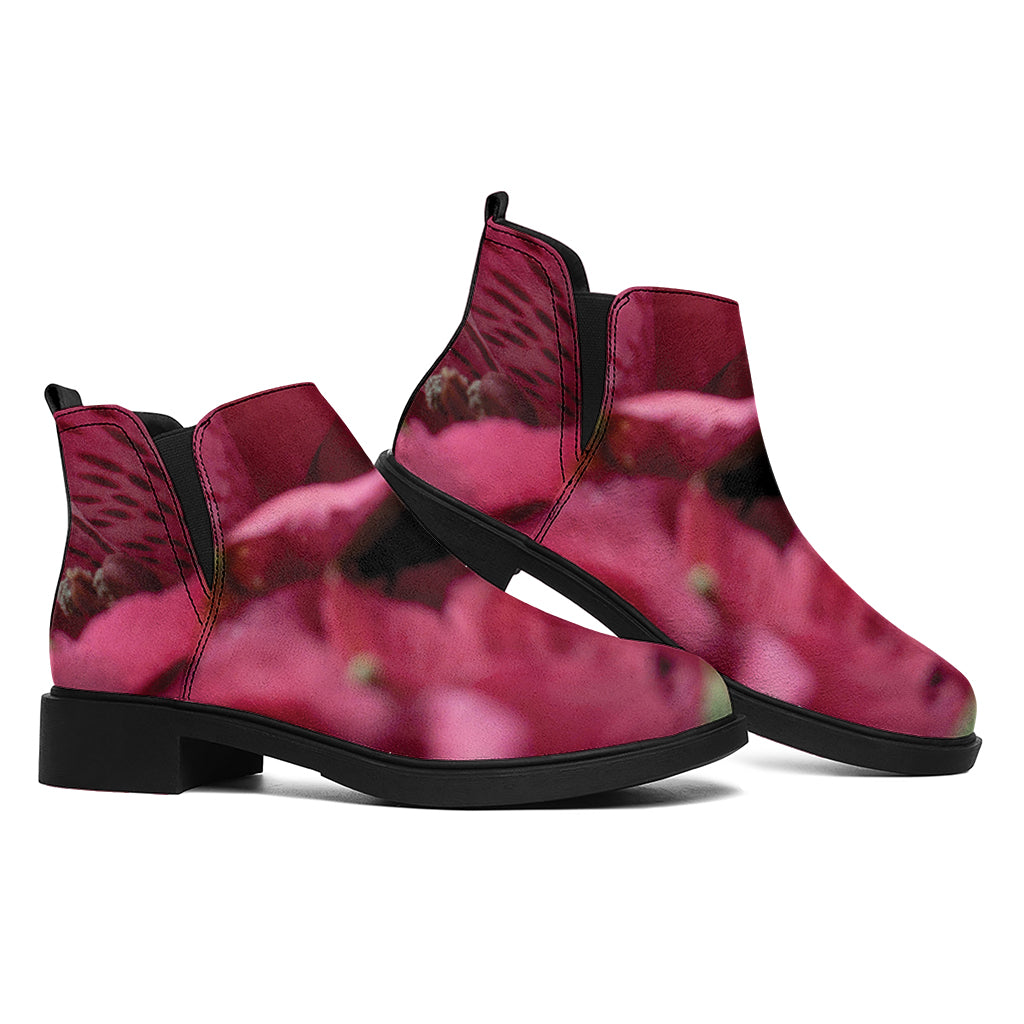 Burgundy Alstroemeria Print Flat Ankle Boots