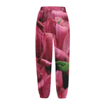 Burgundy Alstroemeria Print Fleece Lined Knit Pants