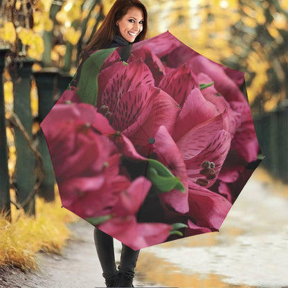 Burgundy Alstroemeria Print Foldable Umbrella